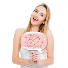 Big Dot of Happiness Funny 50th Pink Rose Gold Birthday - Happy Birthday Party Photo Booth Props Kit - 10 Piece