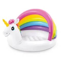 Intex 57113EP 50 Inch Unicorn Design Outdoor 1 to 3 Years Old Baby Swimming Pool with Soft Floor Bottom and Built In Sunshade, Multicolor