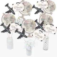 Big Dot of Happiness World Awaits - Travel Themed Party Centerpiece Sticks - Table Toppers - Set of 15