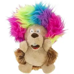 goDog Crazy Hairs Hedgehog Silent Squeak Plush Dog Toy, Chew Guard Technology - Brown, Small