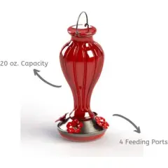 More Birds Red/Silver Blossom Glass Hummingbird Feeder - 20 Ounces