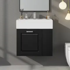 Lyngins 21.8" Wall-Mounted Floating Bathroom Vanity with Sink, Minimalist Bathroom Storage Cabinet with 2-Tier Adjustable Shelves + Pine TP Holder