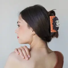 Unique Bargains Women's Halloween Night Bat Claw Clip Black Orange 1 Pc