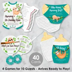 Big Dot of Happiness Let&rsquo;s Hang - Sloth - 4 Baby Shower Games - 10 Cards Each - Gamerific Bundle