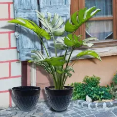 Set of 2 Polyresin Indoor/Outdoor Planters Blue - Alpine Corporation
