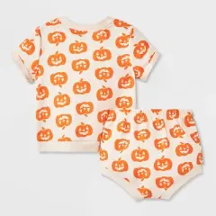 Baby 2pc Halloween Pumpkin T-Shirt & Bloomer Set - Cat & Jack&trade; Cream
