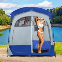 Costway 2 Room Shower Tent Oversize Privacy Shelter Portable Dressing Toilet Outdoor Gray/Blue/Brown