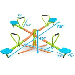 JUJABU 360&deg; Rotating 4-Seat Outdoor Seesaw for Kids, Sturdy Plastic Ride-On Toy, Ages 3+