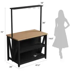 Wooden Kitchen Island with Power Outlet & LED Lights, Bakers Rack with Storage, Large Kitchen Island Table, Coffee Bar Table