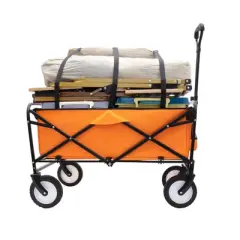 NAYSAYE Wagon Collapsible Utility Cart with Strapping System and All Terrain Wheels for Outdoor Use, Orange, 35.04"*21.65"*38.98"