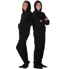 Footed Pajamas - Jet Black Kids Hoodie Chenille Onesie