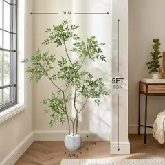 Artificial Plants Indoor, Tall Faux Floor Plant in Pot, Nandina Artificial Tree with White Planter for Home Decor Office Living Room