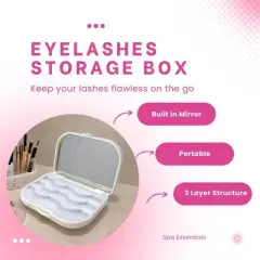 Spa Essentials False Eyelash Organizer Case with Mirror Mini Empty Eyelashes Travel Storage Box - Holds 3 Pairs - White