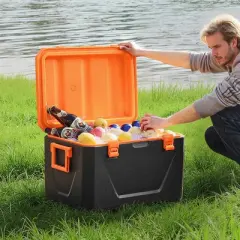 VEVOR Portable Cooler, 63 QT Hard Cooler with Ice Retention, Heavy-Duty Handles and Cup Holder, Lightweight Rigid Material Insulated, Orange