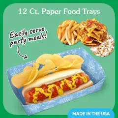 Big Dot of Happiness Blue Snowflakes Party Paper Food Trays, Holiday Double-Sided Disposable Food Boats for Nachos, Hot Dogs, French Fries - 12 Ct