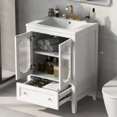 24" Bathroom Vanity with Sink Combo, Bathroom Storage Cabinet With Drawer, Freestanding Under-mount Ceramic Sink Vanity For Bathroom