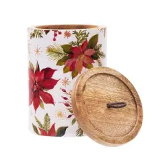 Gallerie II Poinsettia Xmas Mango Wood Canister Lg