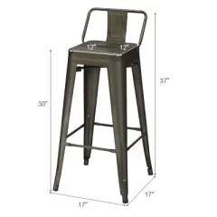 Costway Set of 4 Metal Bar Stools 30'' Bar Height Barstools Industrial w/ Low Back Gun