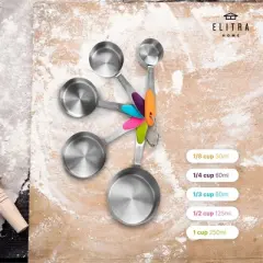 Elitra Home Complete Measuring Set, 13-Pack Stainless Steel Cups, Spoons, Plastic Measuring Pitchers with Spout - Engraved Measurements