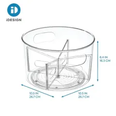 iDesign Recycled Plastic Turntable Organizer with Removable Dividers, The Linus Collection - 10.5" x 10.5" x 6.36", Clear