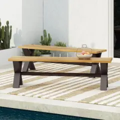 Christopher Knight Home Sanibel Outdoor Acacia Wood and Iron Dining Bench