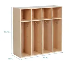 ECR4Kids Streamline 4-Section Coat Locker, Toddler Size, Kids Furniture, Natural
