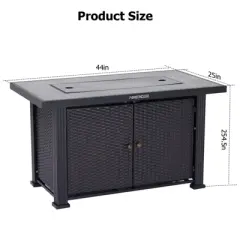 44In Propane Fire Pit Table, 50000 BTU Rectangular Fire Pit, Outdoor Fire Table with Rattan Panel Black Tempered Glass Tabletop, Versatile Design