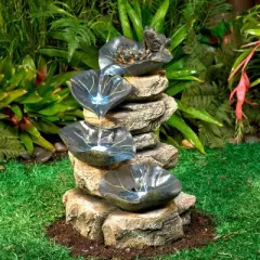 John Timberland Frog and Four Lily Pad Rustic Cascading Outdoor Floor Water Fountain with LED Light 21" for Yard Garden Patio Home Deck Porch Exterior