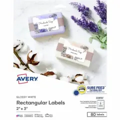 Avery - Glossy Labels - White - 3 in. - 80 Labels - 8 Sheets