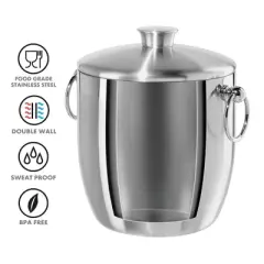 Oggi Stainless Steel Ice Bucket with Tongs: Double-Wall, 3 Qt Capacity, Hand Wash, 9.5" Height, 7.75" Width & Depth