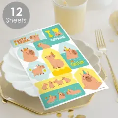 Big Dot of Happiness Capy Birthday - Capybara Party Favor Sticker Set - 12 Sheets - 120 Stickers