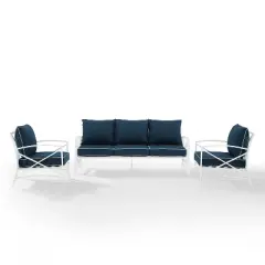 Kaplan 3pc Outdoor Sofa Set with Sofa & 2 Arm Chairs - Navy - Crosley