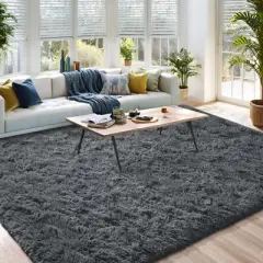 Itopfox Fluffy Dark Grey Area Rug for Bedroom Living Room, Soft Plush Shaggy Deep Gray Kids Rug, Non-Slip and Machine Washable Carpet for Dorm Decor