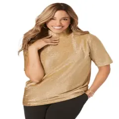 Jessica London Women&rsquo;s Plus Size Shimmer Mockneck Tee