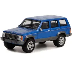 1991 Jeep Cherokee Blue Metallic with Red Stripes "Jeep 80th Anniversary Edition" 1/64 Diecast Model Car by Greenlight