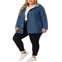 Agnes Orinda Women's Plus Size Layered Drawstring Hood Utility with Pockets Jean Jackets
