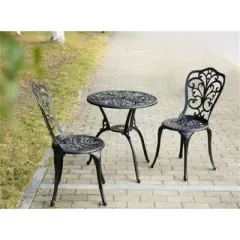 SKRAN Set of 3 Outdoor Table and Chair Set , Patio Furniture Set,Rust-Resistant Cast Aluminum Patio Bistro Set for Patio, Balcony, Garden, Black