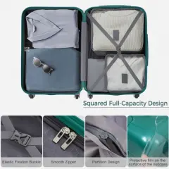 Gulches Luggage Sets, ABS Hardshell 3PC Luggage Hardside Lightweight Suitcase sets Spinner Wheels Suitcase with TSA Lock 20"24"28'", Dark Green