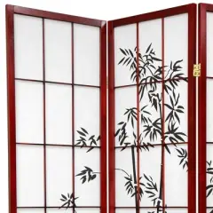 Oriental Furniture 6' Tall Lucky Bamboo Shoji Screen 6 Panels Rosewood