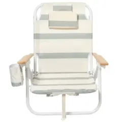 Sunnylife Deluxe Beach Chair - La Palma Sage Stripe - Adjustable, Cooler Bag