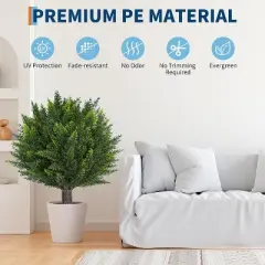 Set of 2 Artificial Cedar Topiary Trees 24" - UV Resistant Faux Cypress Shrubs w/ Ground Spikes for Porch & Garden Decor