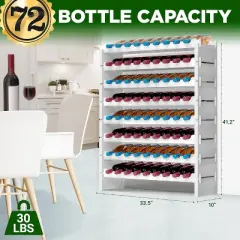 NutriChef Modular Wine Storage Rack - 72 Bottle Wine Rack with 8-Tier Shelves SLWMDSF226WT