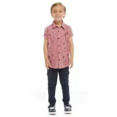 Andy & Evan  Toddler Sports Print Short Sleeve Knit Buttondown