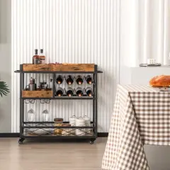 Costway 3-Tier Mobile Bar Serving Cart Liquor Storage Trolley with  Removable Tray Wine Rack