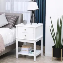 HOMCOM Modern Sofa Side Table with 2 Storage Drawers, End Table with Bottom Shelf for Living Room, Bedroom
