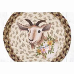 Earth Rugs Nanny Goat Round Trivet &ndash; 10" Farm Goat Print on Braided Natural Jute Table Mat