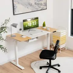 55''x28'' Electric Standing Desk Adjustable Sit to Stand Table w/USB Port White\Natural