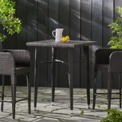 GDFStudio Domina Outdoor Wicker Square Bar Table, Multibrown
