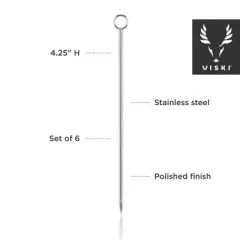 Viski Silver Cocktail Picks, Set of 6 Stainless Steel Drink Picks, Barware Accessories, 4.25&Prime;