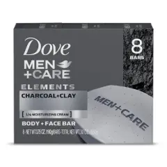 Dove Men+Care Elements Charcoal + Clay Body & Face Bar Soap - 3.75oz/8ct